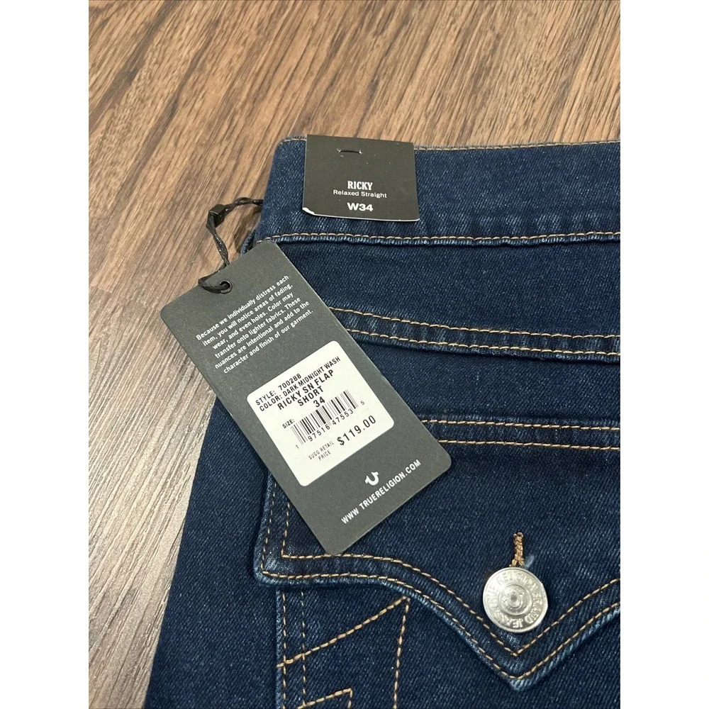 True Religion Ricky SN Flap Relaxed Straight Men's Shorts Waist 34 Dark Blue